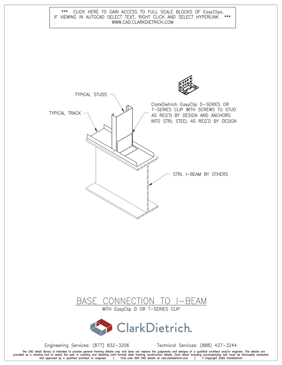 Base Connection To I-Beam With D-Series or T-Series Clip  