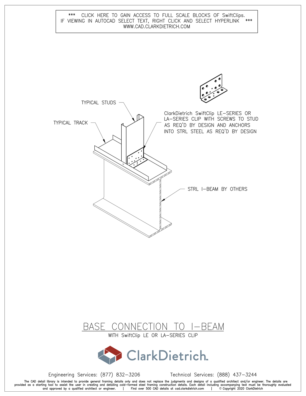 BASE CONNECTION TO I-BEAM WITH LE OR LA-SERIES CLIP  