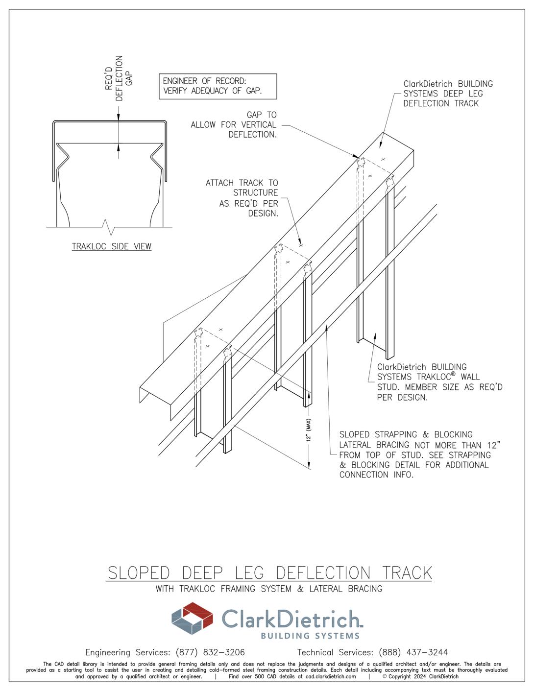 Sloped Deep Leg Deflection Track & TRAKLOC Connection Detail
