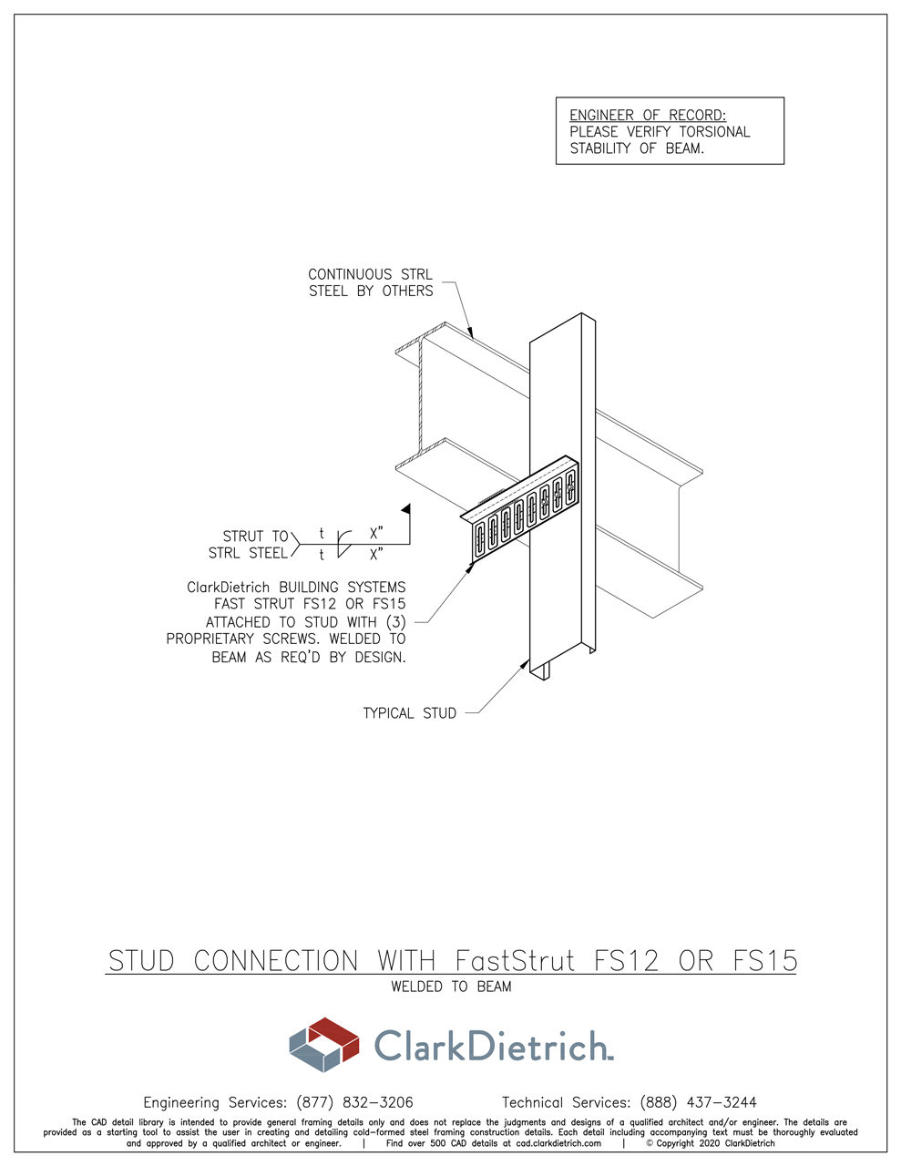 Stud Connection Bypass FastStrut FS12or15 Welded