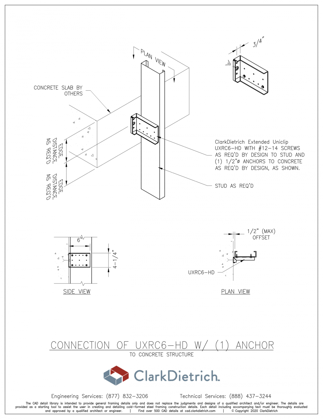 Stud Connection Rigid Uni-Clip HD to Slab (1) Anchor