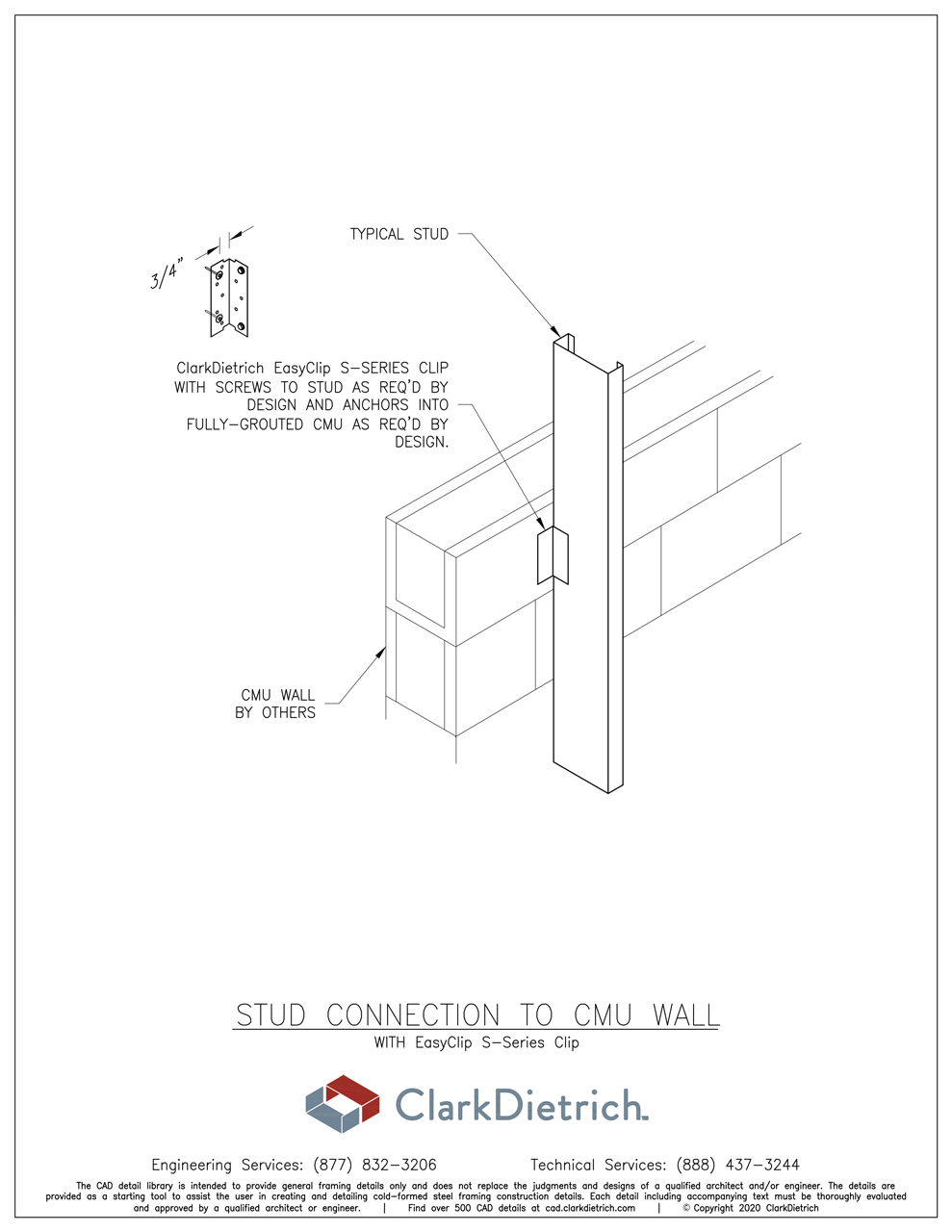 Stud Connection With S-Series Clip To CMU Wall